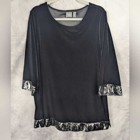 Chico's Travelers Size 3 (XL) Velour/Sequin Tunic Black In Pristine Condition - Picture 1 of 10